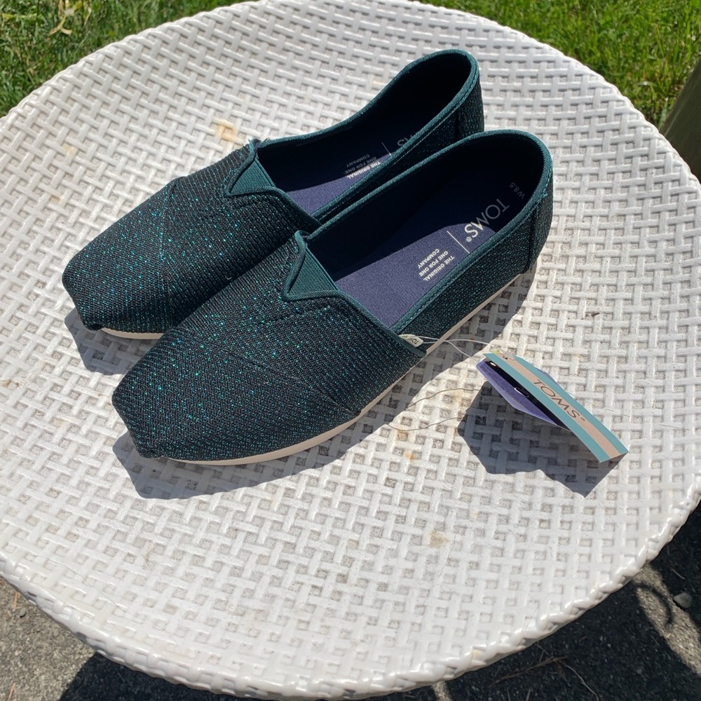 TOMS Women's Sparkle Green Slip-On Shoes
